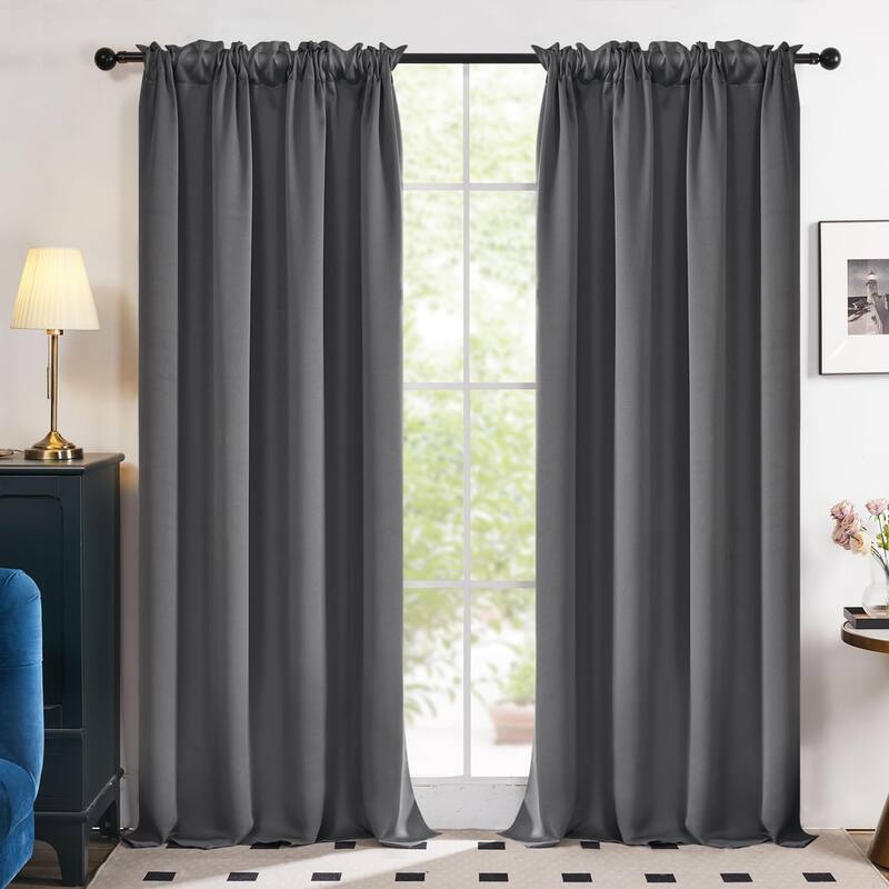 Deconovo Solid Rod Pocket Curtain Panel Pair, Set of 4 Panels - 42x84 Inch - Dark Grey