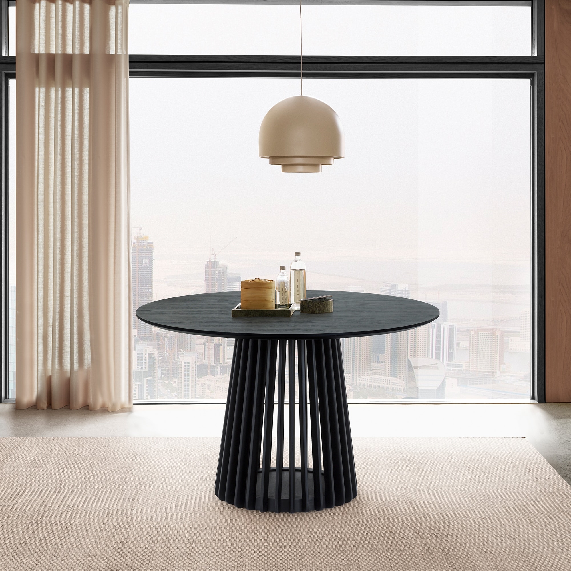 Pasadena 47 inch Solid Wood Round Dining Table with Slatted Pedestal Base
