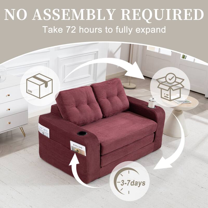 Convertible Sofa Bed, Expandable double Sofa Bed, 2 in 1 Convertible Sofa Bed, Fold Out Floor Couch with Pillows