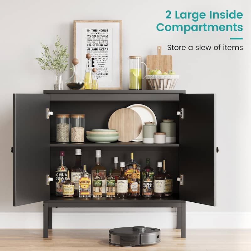 Rattan Buffet Cabinet with Natural Rattan Doors, Sideboard Storage Cabinet with Adjustable Shelf