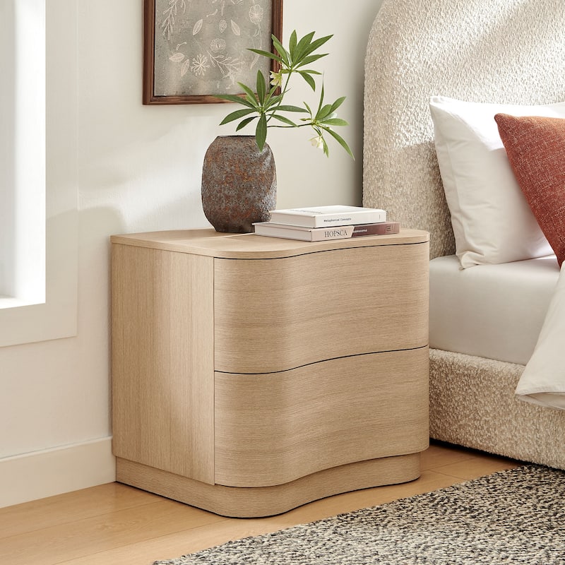 Mirae 2-Drawer Curved Nightstand - Brushed Light Oak