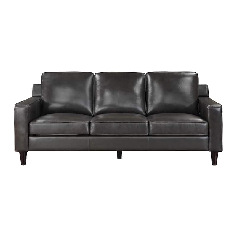Richie 83 Inch Sofa, Gray Top Grain and Faux Leather, Brown Solid Wood