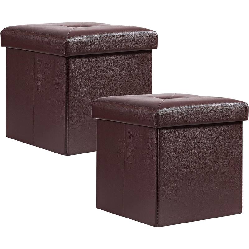 2 PC Storage Folding Ottoman, Storage Footrest Stool, Faux Leather Storage Bench Cube with Padded Seat for Small Space