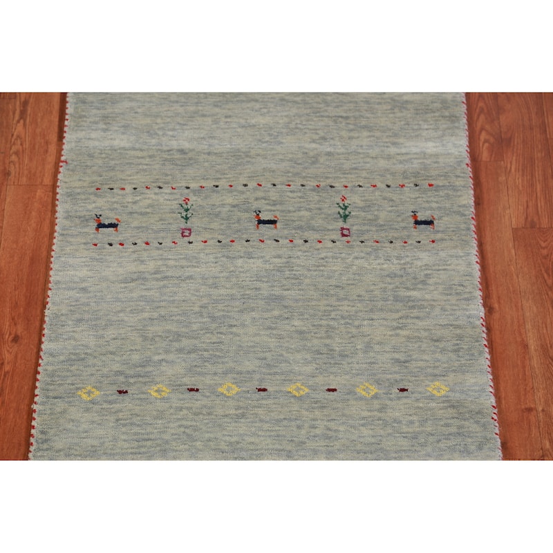 Hand Knotted Oriental 100% Wool Carpet Tribal Animal Pictorial Multi-Colored Gabbeh Area Rug - 5' 10'' X 2' 6''
