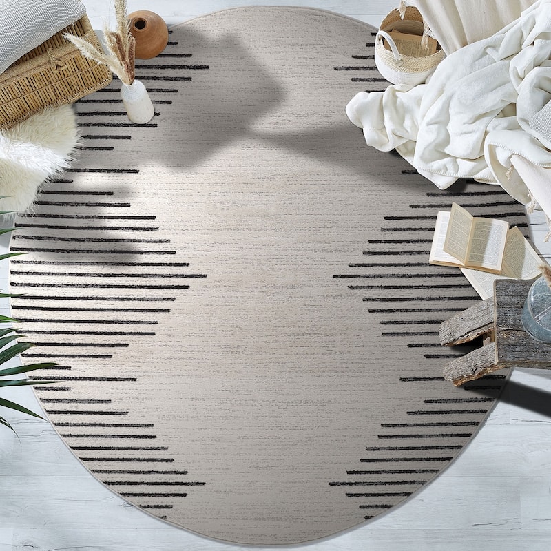 Bohemian Stripe Area Rug - 8' Round - Cream/Onyx
