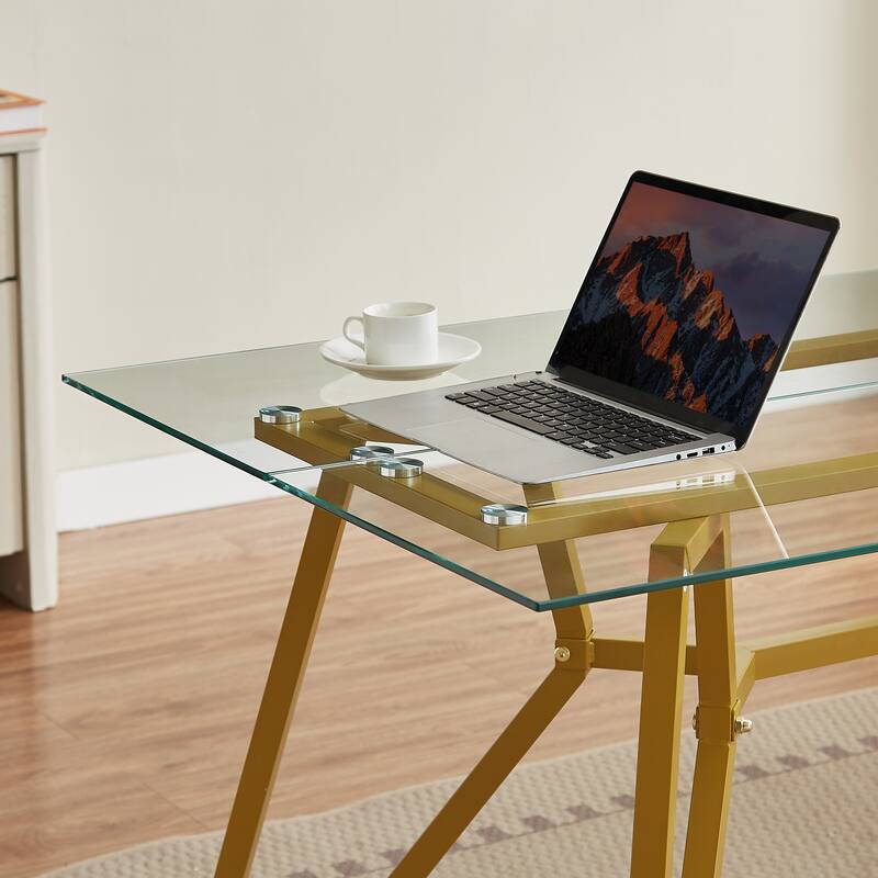 70.9-Inch Rectangular Glass Dining Table,Suitable For 1-8 People,Equipped With Sturdy Metal Table Legs