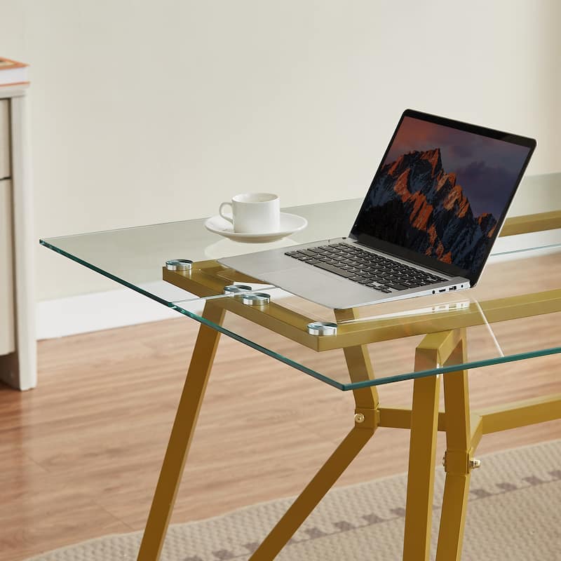 70.9-Inch Rectangular Glass Dining Table – Modern Design for 1-6 People, Featuring Sturdy Metal Legs.