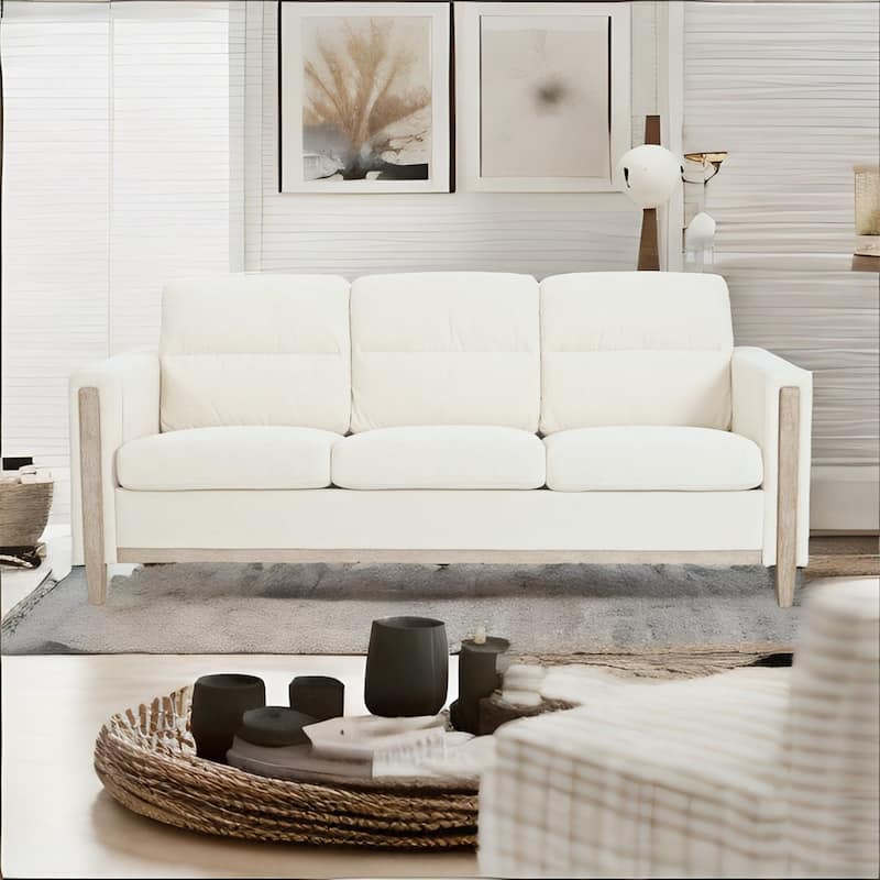 Comfortable Solid Wood Three-Seater Sofa with Soft Cushions