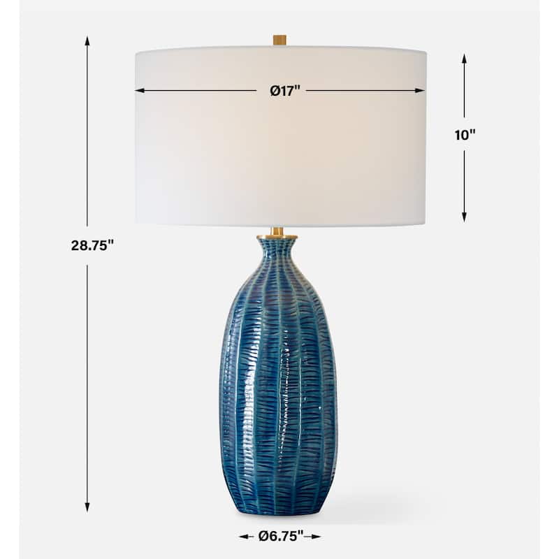 Ceramic Table Lamp with White Round Shade - 28.75" - Blue