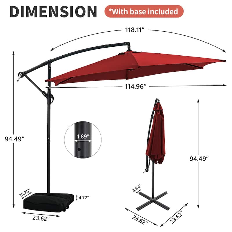 Ainfox 10ft Offset Hanging Market Patio Umbrella With Base