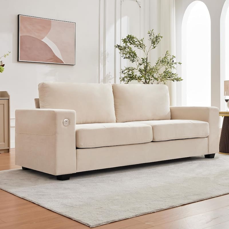 89" Versatile Contemporary Sectional Sofa In Chenille Fabric for Two with USB Charging Port and Side Storage Pocket,
