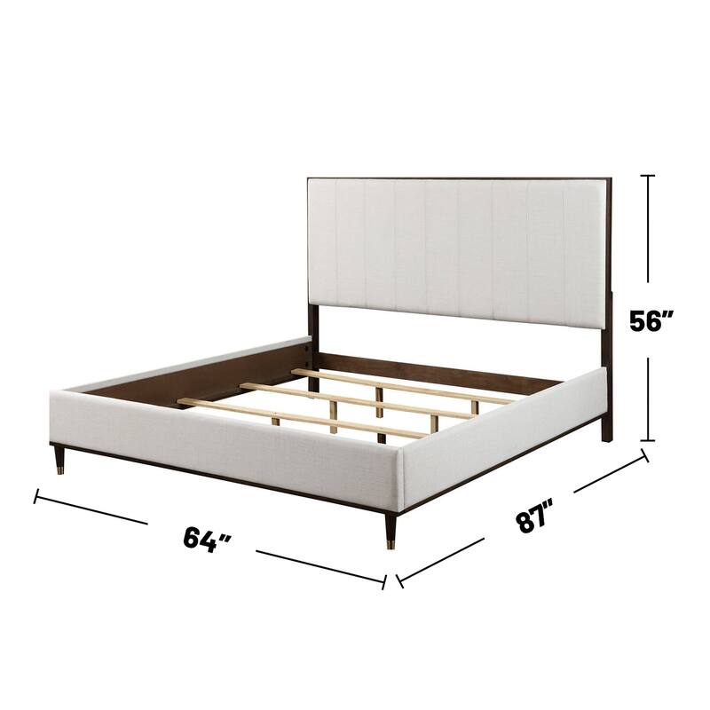Upholstered Bed in White and Brown Finish