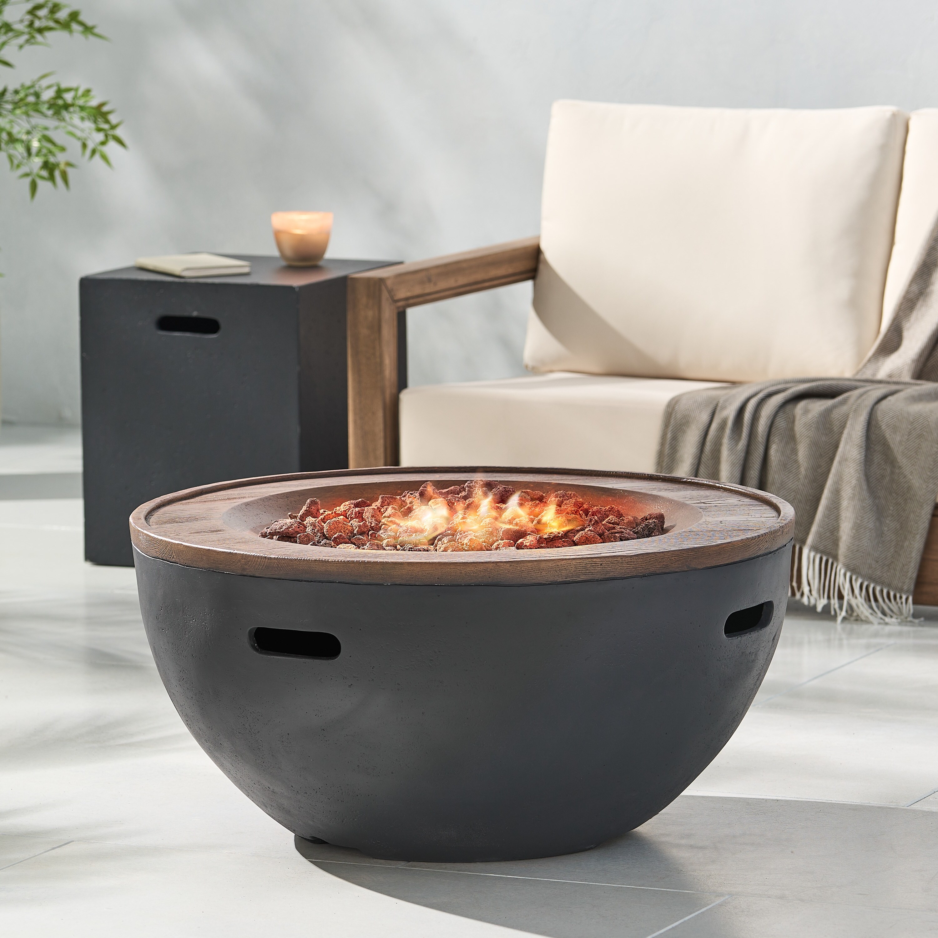 Flint Outdoor 40,000 BTU Lightweight Concrete Bowl Fire Pit with Tank