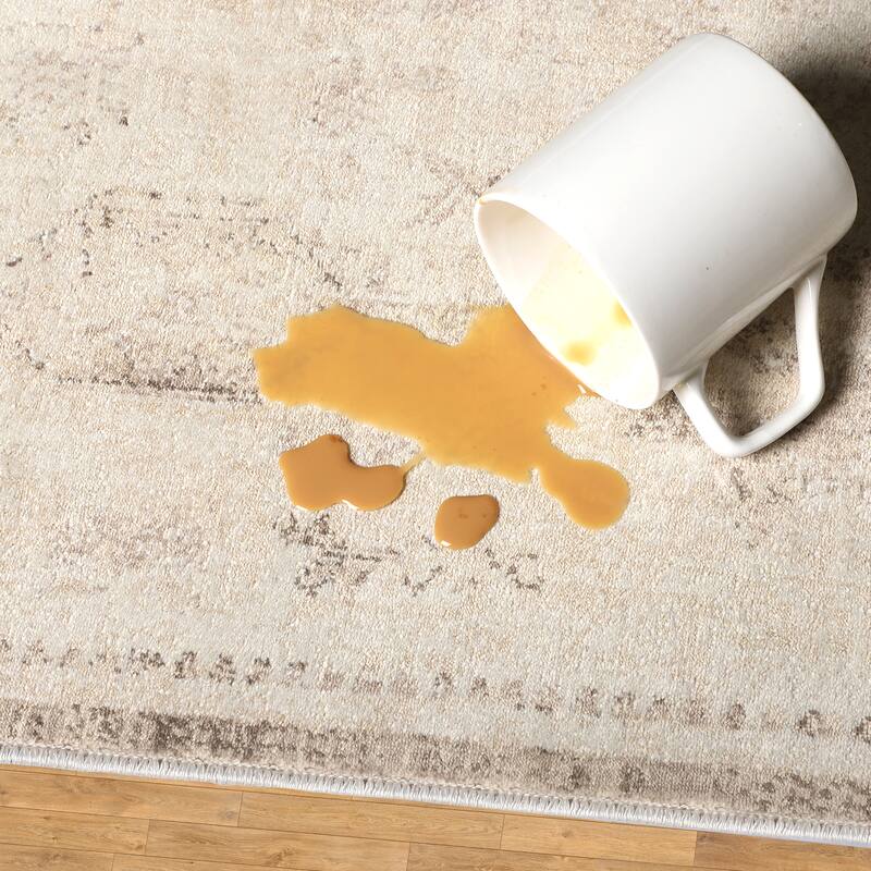 Sevita Alis Washable Non-Slip Farmhouse Beige Indoor Area Rug