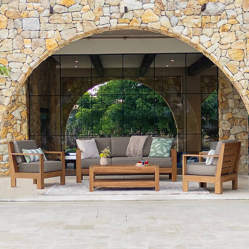 Cambridge Casual Logan 4-Piece Outdoor Conversation Set with Sunbrella Cushion - Sunbrella Cast Shale