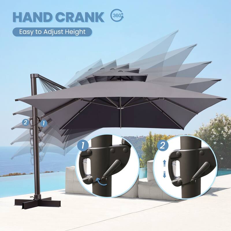 Outdoor 10X12.5 FT Dual Top Patio Offset Umbrella 360 degrees Rotation