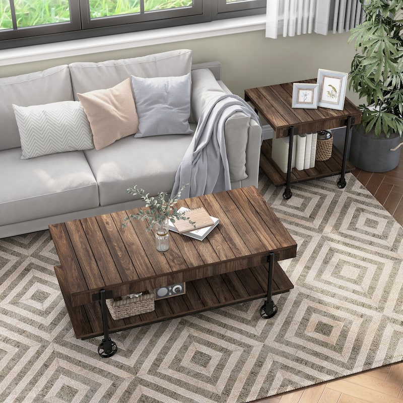 Hyssop Farmhouse Steel 2-Piece Coffee Table Set with Shelf by Furniture of America