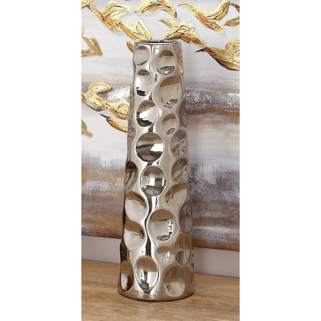 Silver Ceramic Cone Vase with Concaved Bubble Texture