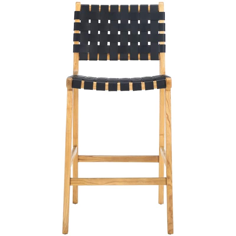 SAFAVIEH Home Adah 27-inch Leather Counter Stool - 20"Wx20"Dx41"H - Black/Natural