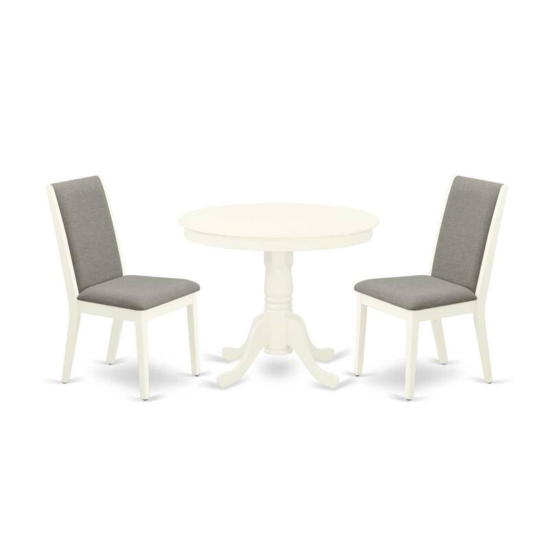 3-Piece Linen White Finish Solid Wood Top - Round Dining Room Set - Seats 4