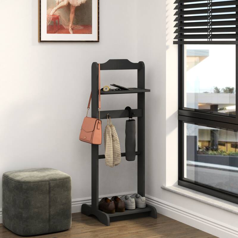 Modern Minimalist Coat Rack with Portable Clothing Rack, Storage Shelf, White Finish, for Entrance and Hallway, Living Room