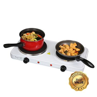 Compact Dual Electric Cooktop Burner In Matte White