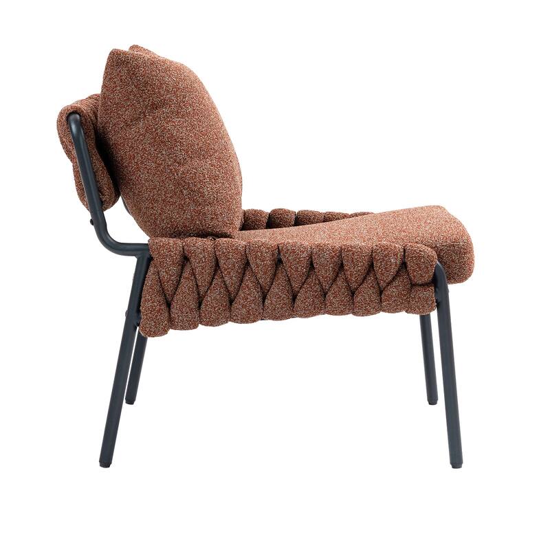 Fabric Accent Lounge Chair with Braided Upholstery, Metal Frame and Ergonomic Cushioned Support