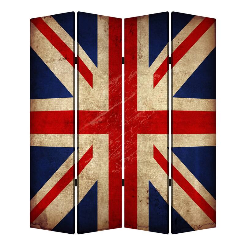Alfie 71 Inch Folding Screen Room Divider, Union Jack Printing, 4 Panels