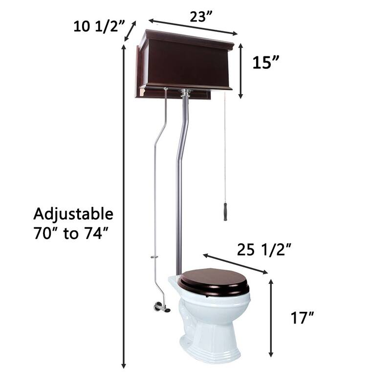 Mahogany Wooden High Tank Toilet Raised Tank, White Round Bowl and Brass L Pipe