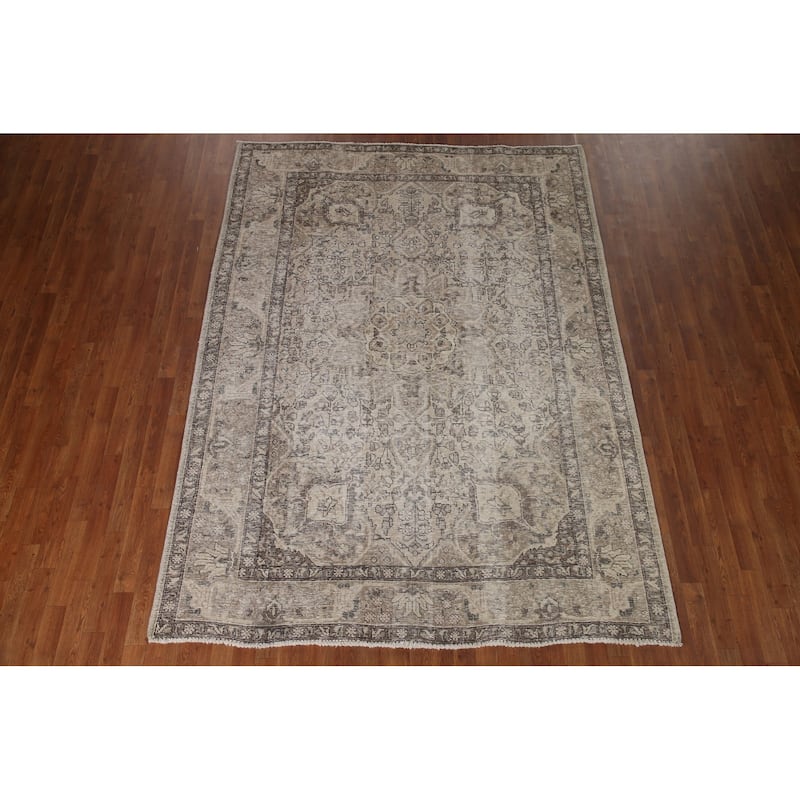 Distressed Tabriz Persian Antique Rug Handmade Oriental Wool Carpet - 6'7" x 9'2"