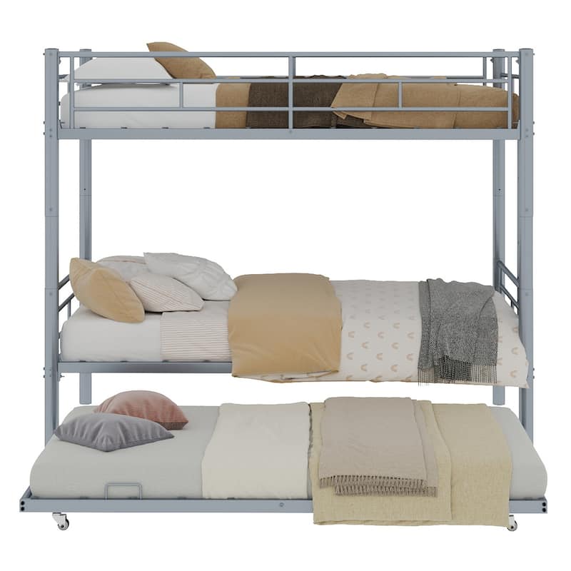 GDFStudio - Heavy-Duty Metal Twin over Twin Bunk Bed with Guardrail