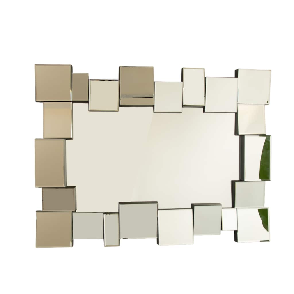 30" Reage Mirror, Wall-mounted Geometric Square-spliced PU Art Decorative Mirror, Suitable for Bathroom, Bedroom, Living Room