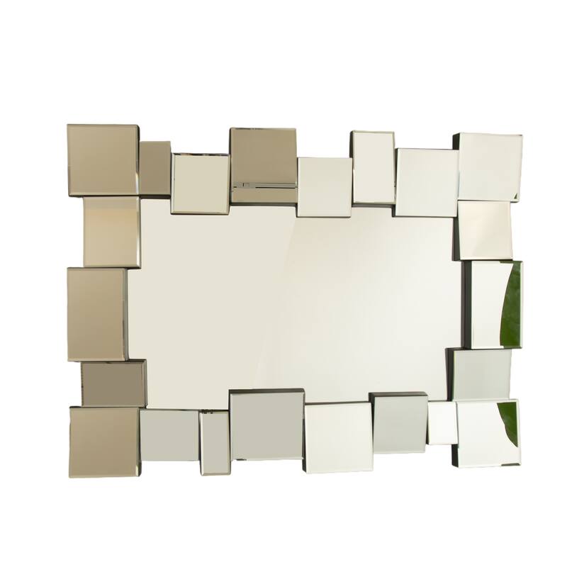 Reage Geometric Square-Spliced PU Art Decorative Mirror - Wall-Mounted, Bathroom, Bedroom - Silver