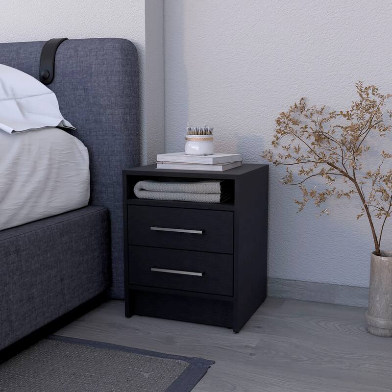 Elegant 2-Drawer Nightstand with Open Shelf for Extra Storage - Wenge