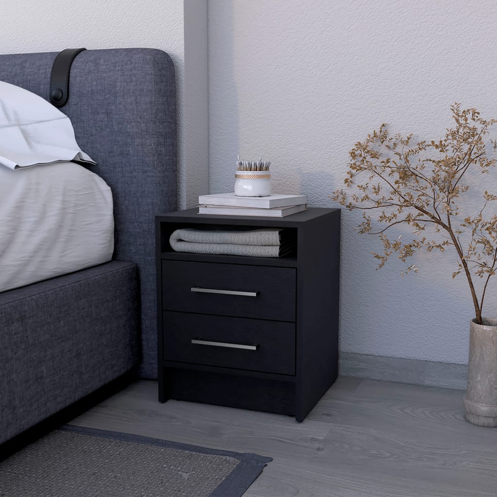 Elegant 2-Drawer Nightstand with Open Shelf for Extra Storage