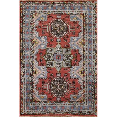 Geometric Heriz Serapi Indian Rug Hand-Knotted Wool Carpet - 4'0"x 6'0"