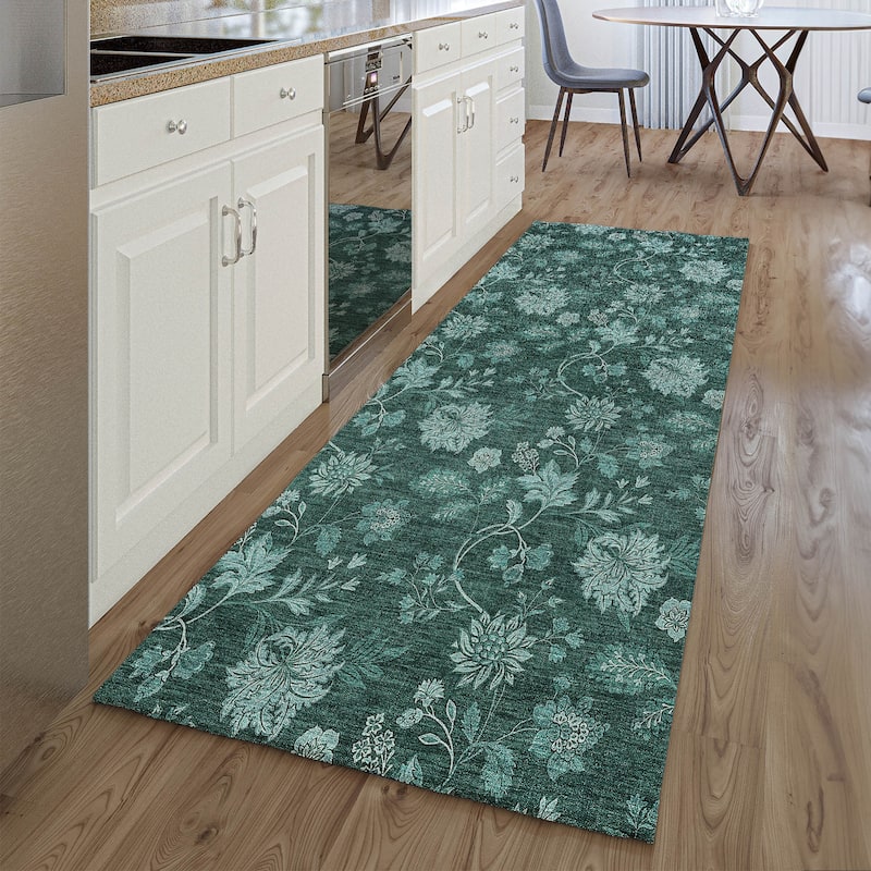 Premium Washable Super Soft Floral Borderless Mayfield Rug - Teal - 2' 3" x 7' 6" - Runner