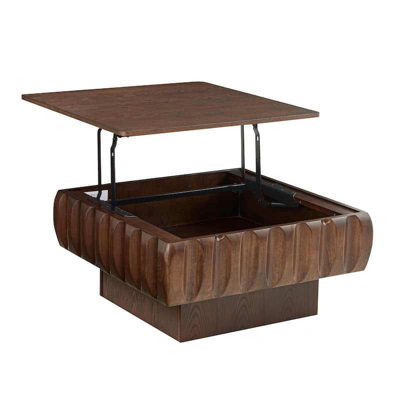Modern Lift-Top Coffee Table, 31.10" Square Center Table with Hidden Storage Wooden Living Room Table with Lifting Surface - Walnut