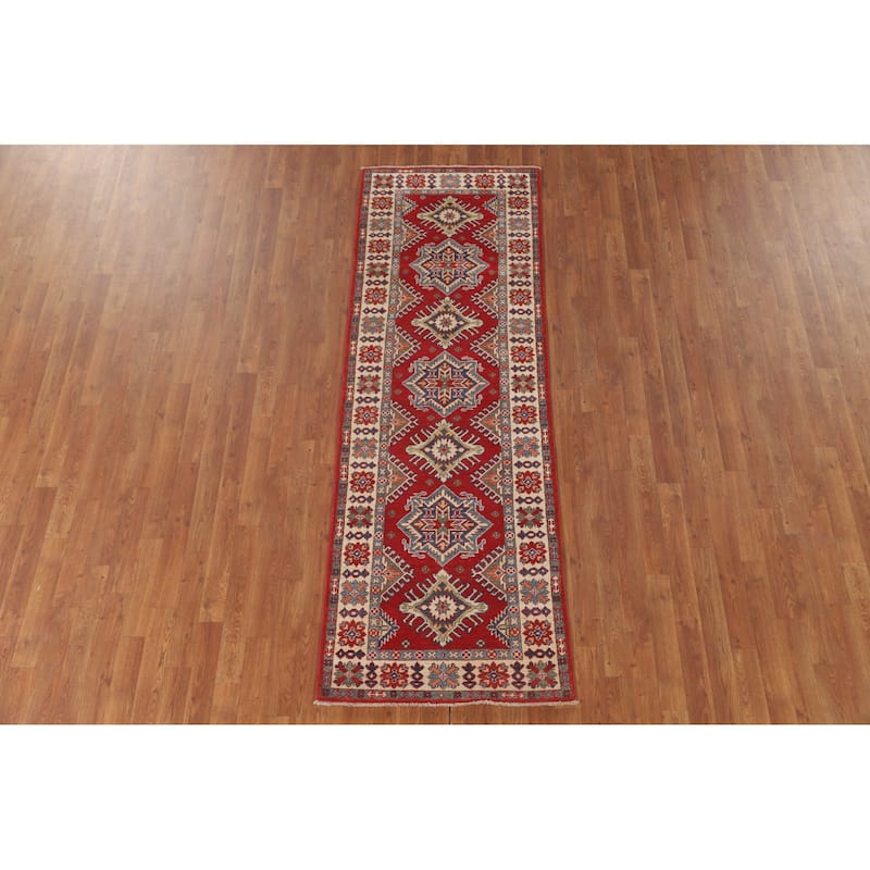 Red Kazak Runner Rug Handmade Wool Carpet - 2'8" x 7'10"