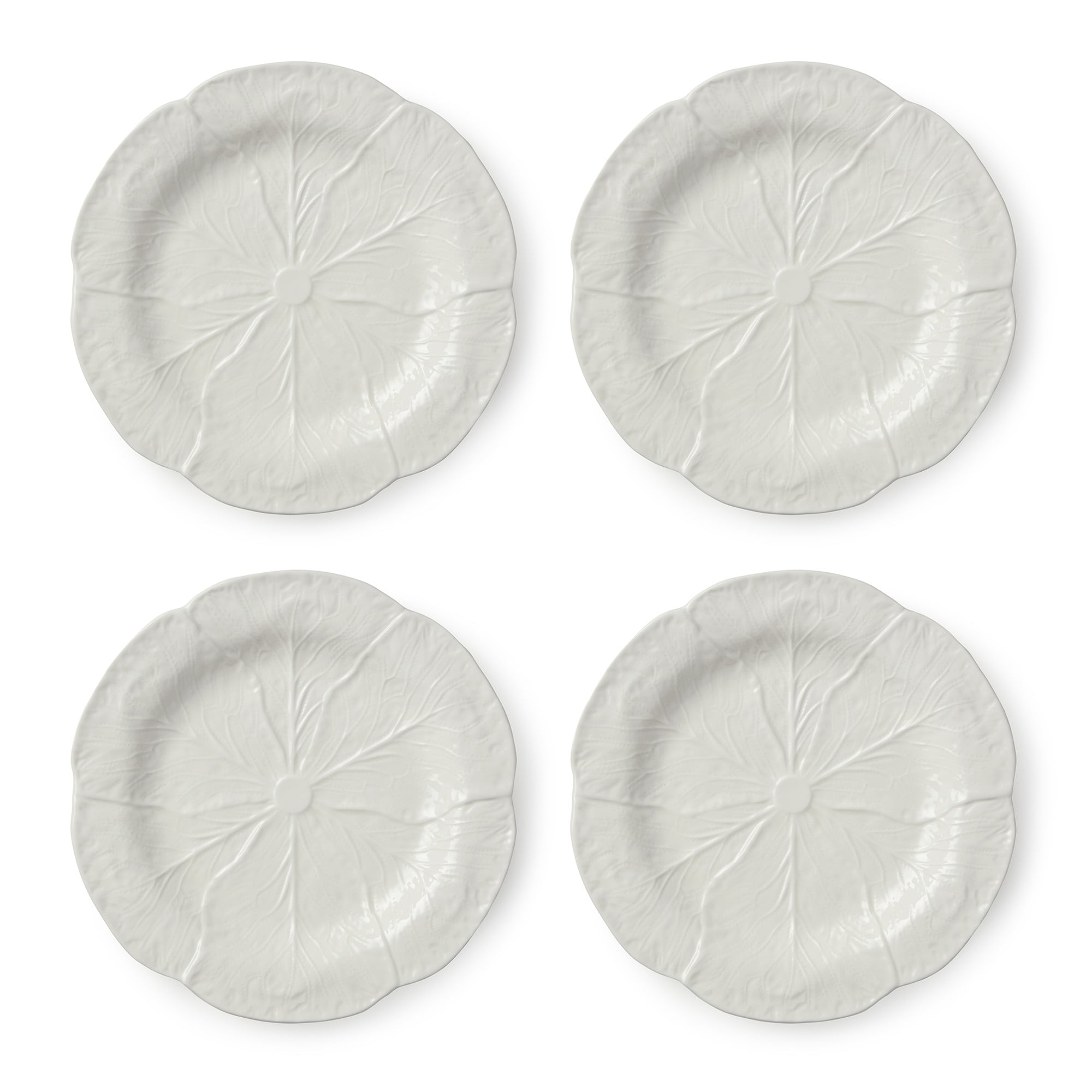 Certified International Le Jardin White Cabbage 3-D Salad Plates 9", Set of 4 - 9"W x 1"H x 9"L