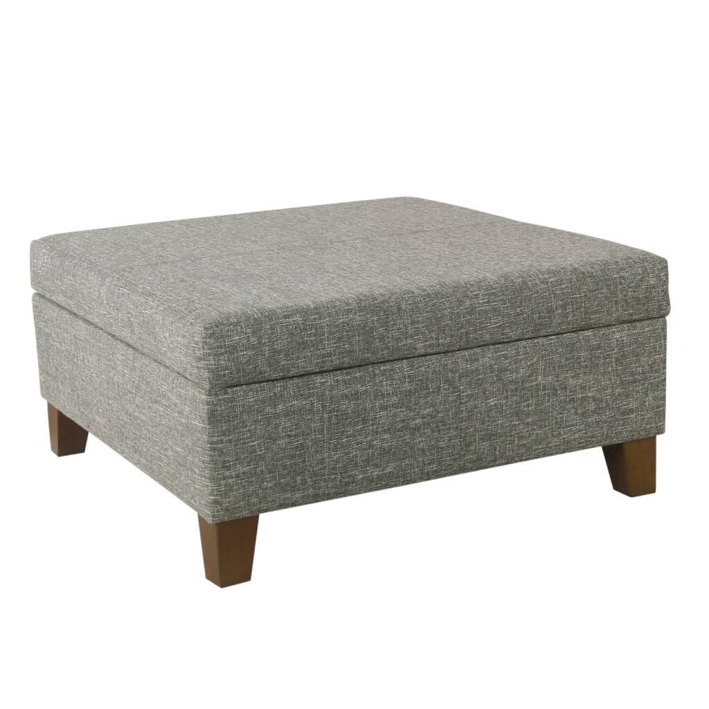 Leo Square Storage Ottoman, Textured Slate Gray, Dark Brown, 32 Inch