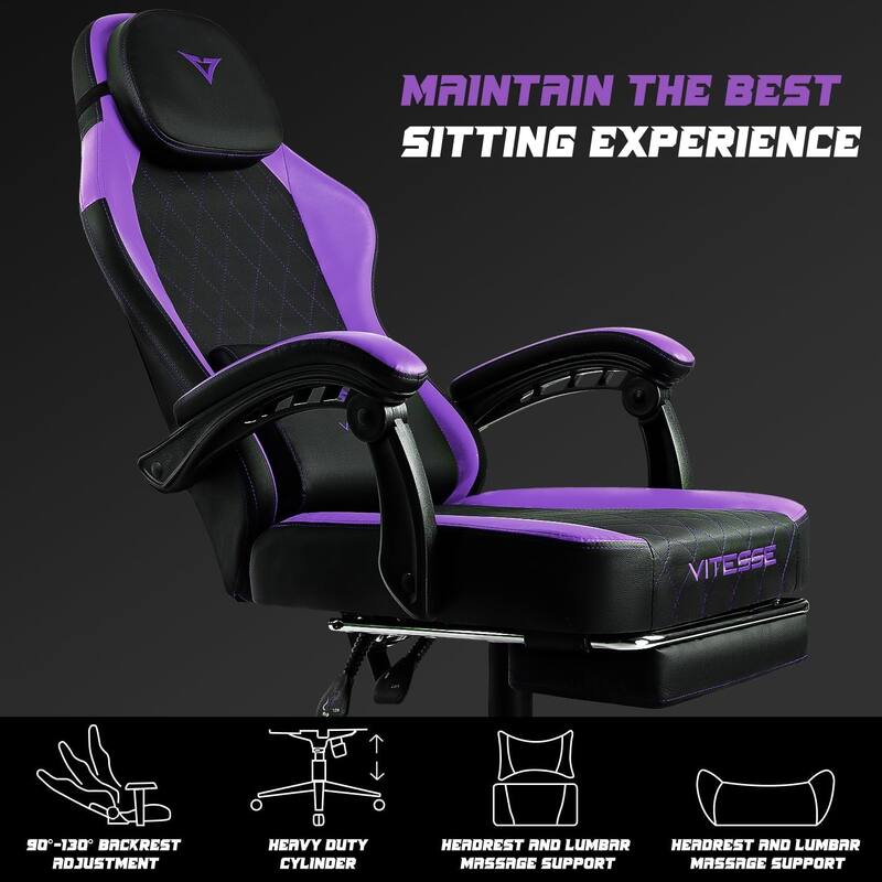 BOSSIN Ergonomic Gaming Chair – 400 lbs Support, PC/Racing Office Chair with Adjustable Swivel, Lumbar Vibration & Headrest