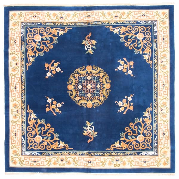 slide 1 of 9, ECARPETGALLERY Hand-knotted Aubusson Navy Wool Rug - 11'10 x 12'0
