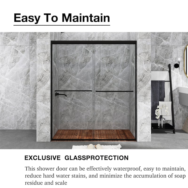 48/54/60 Inch Double Sliding Framed Shower Door with Clear Tempered Glass
