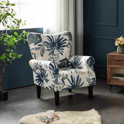 EROMMY Wing back Arm Chair, Upholstered Fabric High Back Chair with Wood Legs