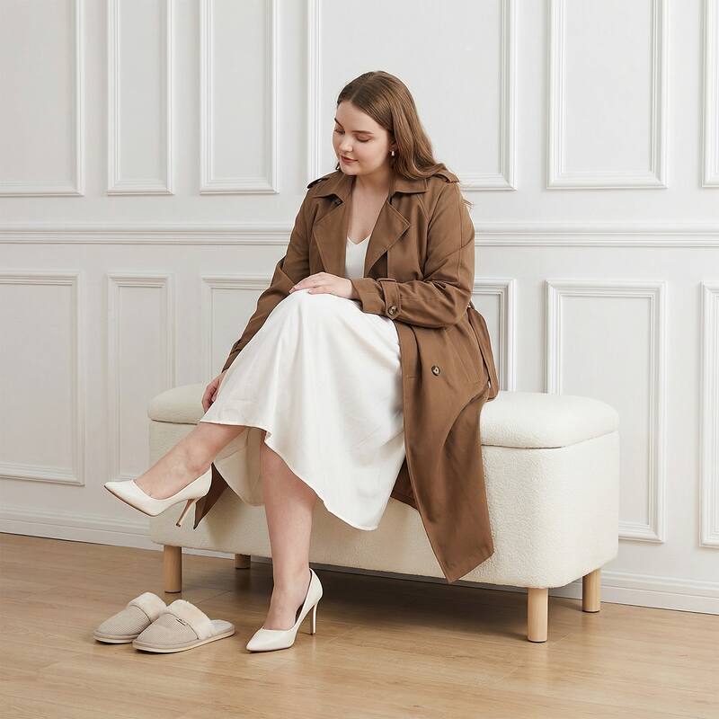 Upholstered Storage Ottoman Bench with Large Hidden Storage Fabric End of Bed Bench