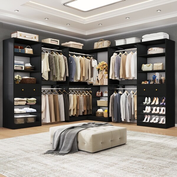 Zyntex Corner Closet System with 2 Wooden Drawers and 6 Hanging