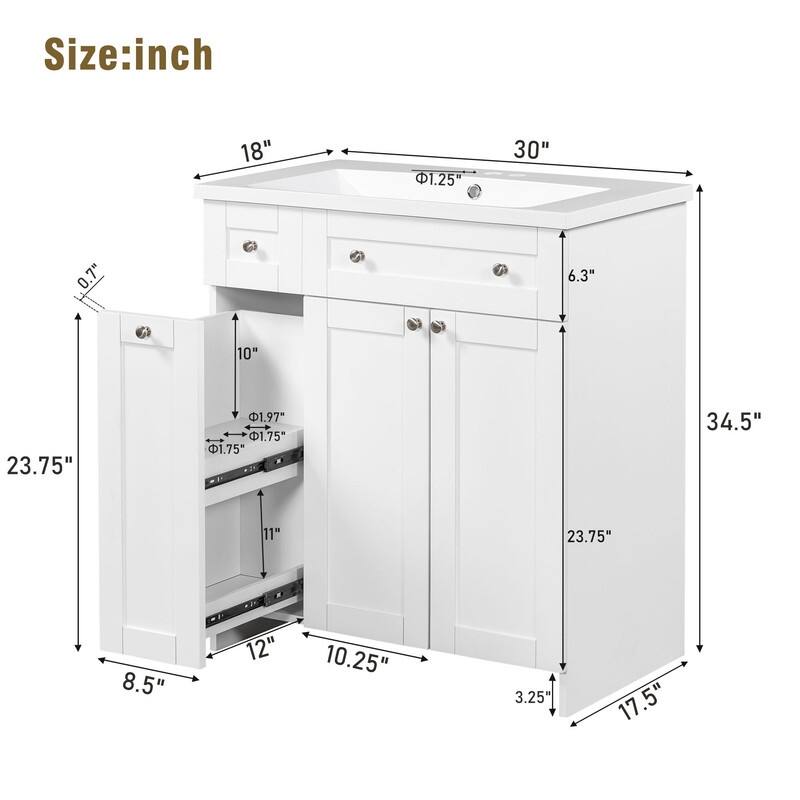Single Sink 30" Bathroom Vanity with Combo Cabinet and Storage