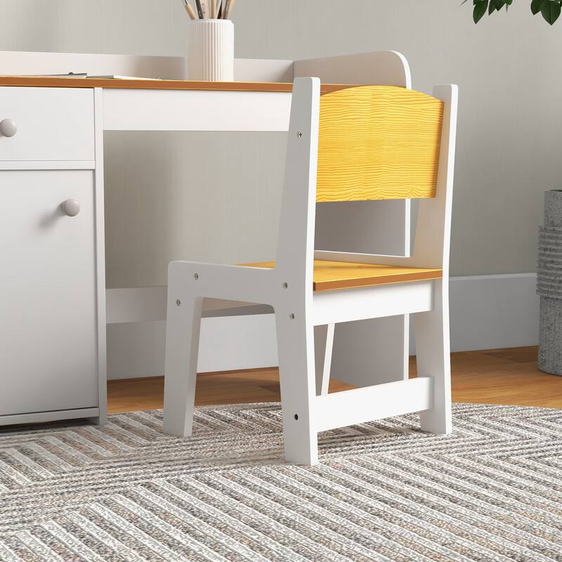 White Children’s Desk and Chair Set with Drawer and Compartment Perfect for Homework or Crafts - 31.5" L x 15.25" W x 23.25" H