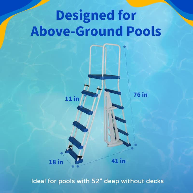 Blue Wave 52-in A-Frame Pool Ladder with Safety Barrier and Removable Steps